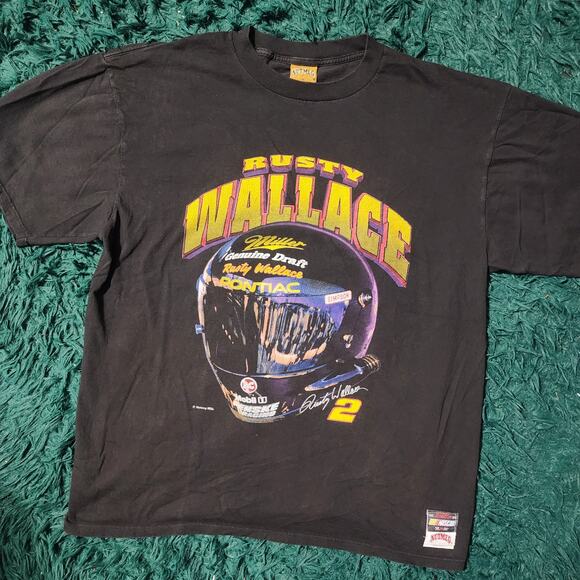 Vintage 90s Rusty Wallace Miller Genuine Draft NASCAR Tee Nutmeg USA 25x31 - Picture 1 of 5